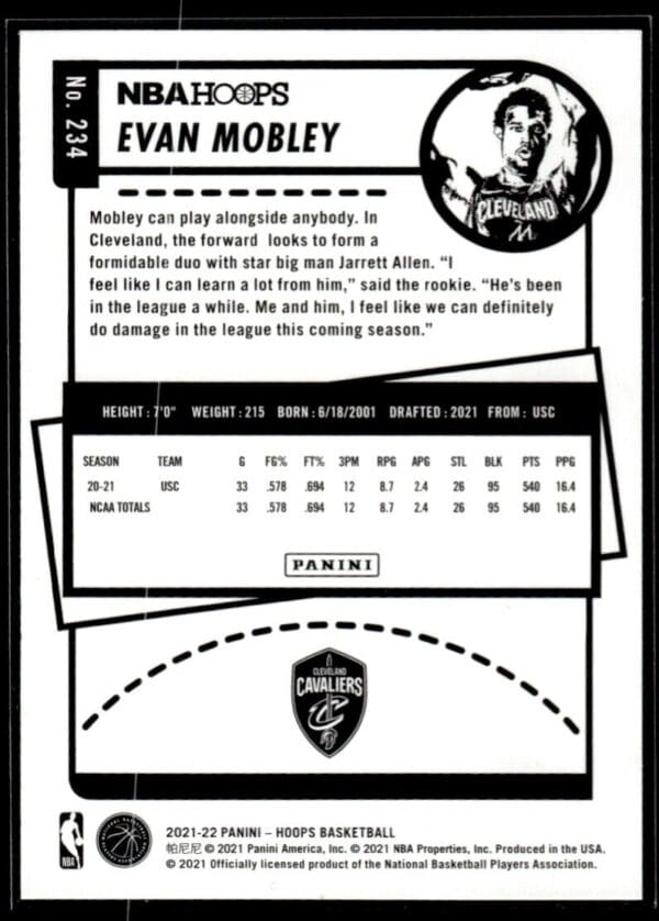 _10 2021 NBA Hoops Cleveland Cavaliers #234 Evan Mobley RC Rookie