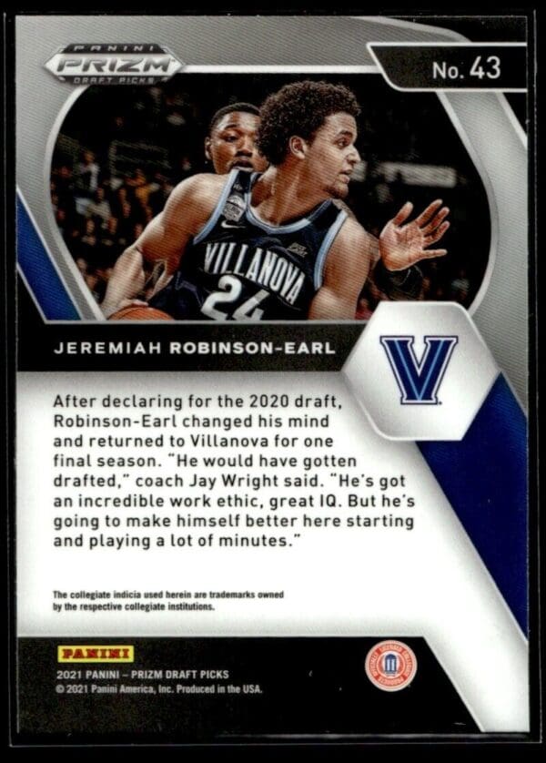 2021 Panini Prizm Draft Picks Villanova Wildcats #43 Jeremiah Robinson-Earl RC R