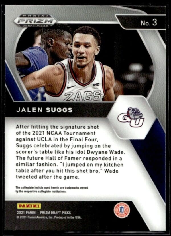 _10 2021 Panini Prizm Draft Picks Gonzaga Bulldogs #3 Jalen Suggs RC Rookie