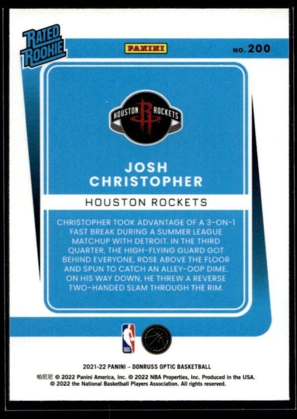 _10 2021 Donruss Optic Houston Rockets #200 Josh Christopher RC Rookie