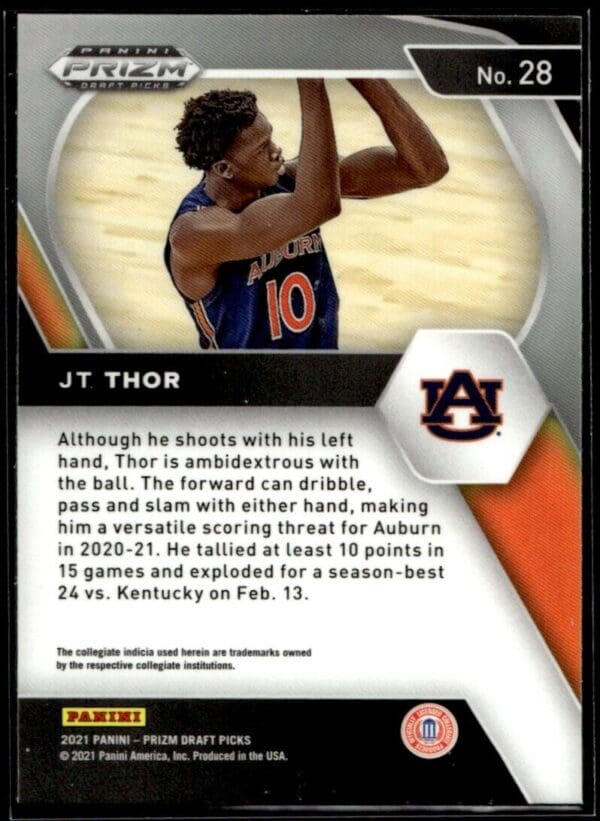 2021 Panini Prizm Draft Picks Auburn Tigers #28 JT Thor RC Rookie