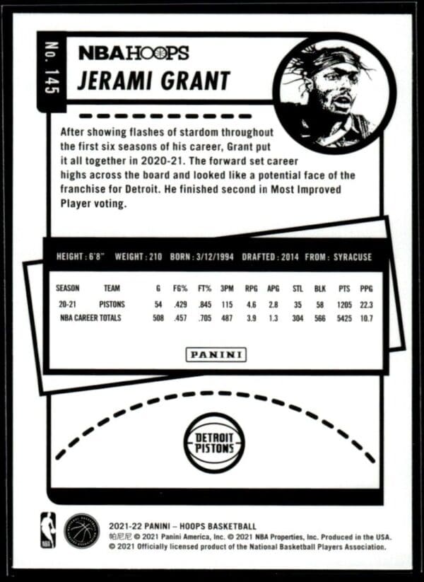 2021 Hoops Detroit Pistons #145 Jerami Grant Blue