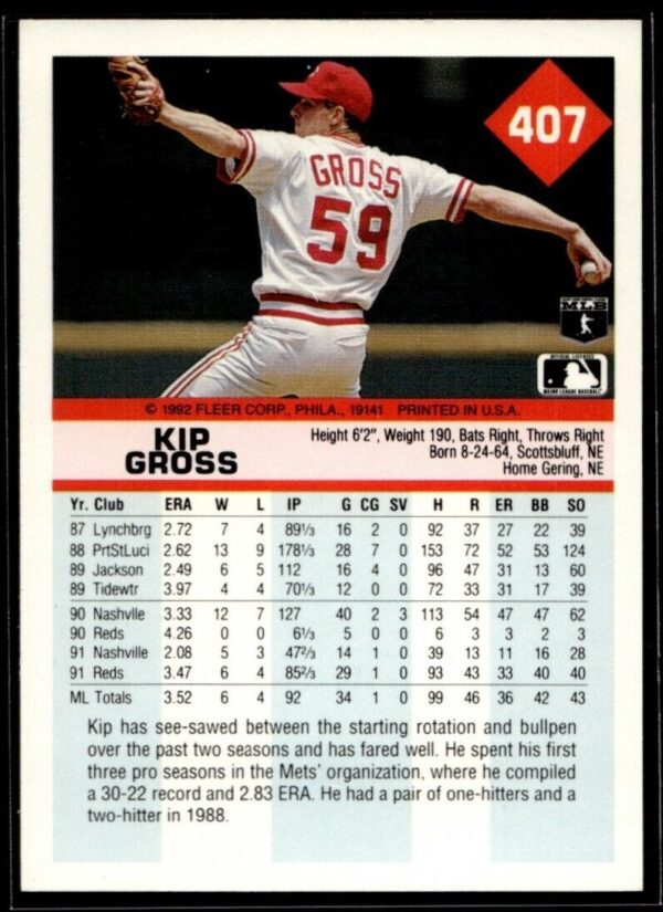 1992 Fleer Cincinnati Reds #407 Kip Gross