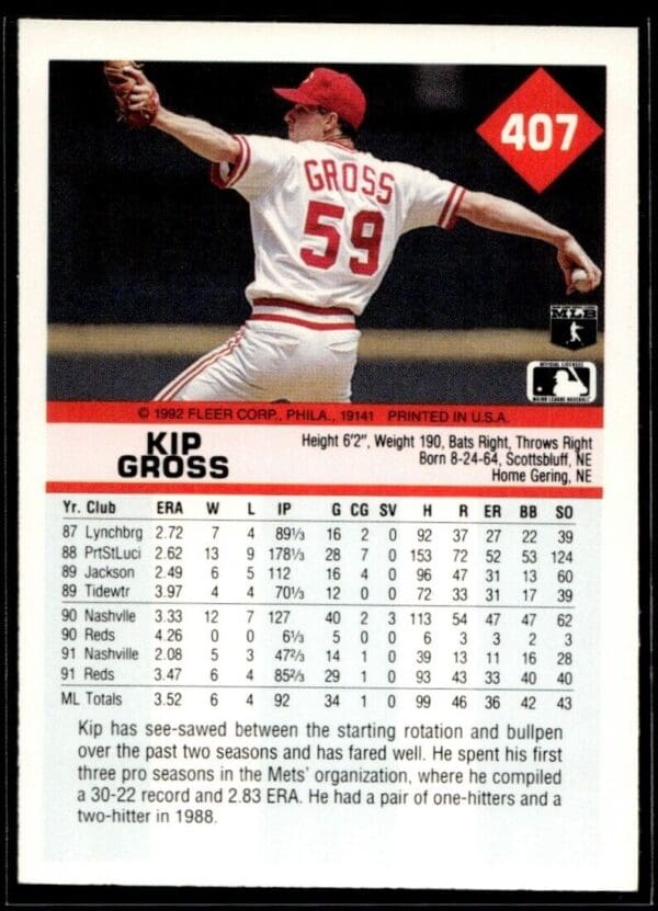 1992 Fleer Cincinnati Reds #407 Kip Gross
