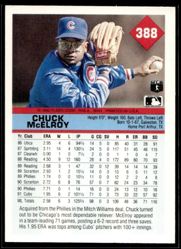 1992 Fleer Chicago Cubs #388 Chuck McElroy