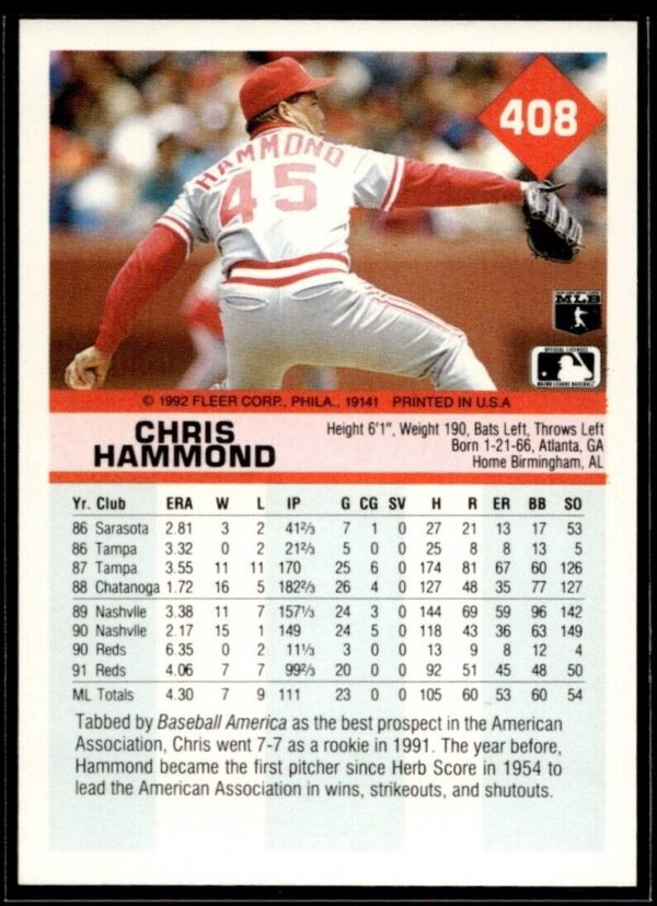 _10 1992 Fleer Cincinnati Reds #408 Chris Hammond