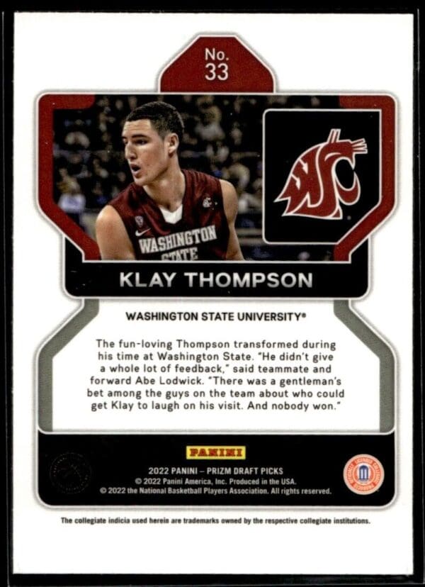 2022 Panini Prizm Draft Picks Washington State University #33 Klay Thompson