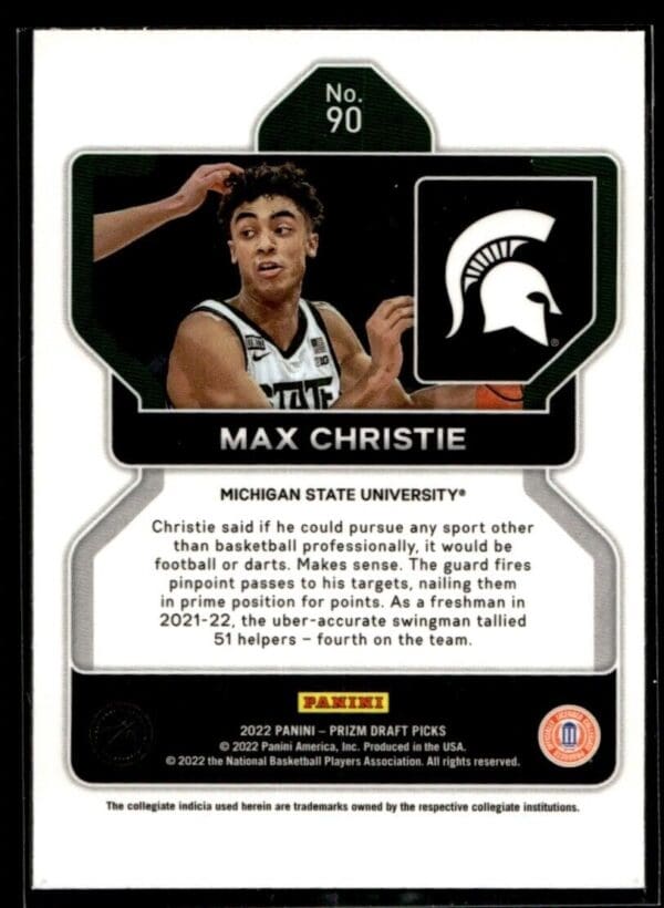 2022 Panini Prizm Draft Picks Michigan State University #90 Max Christie RC Rook