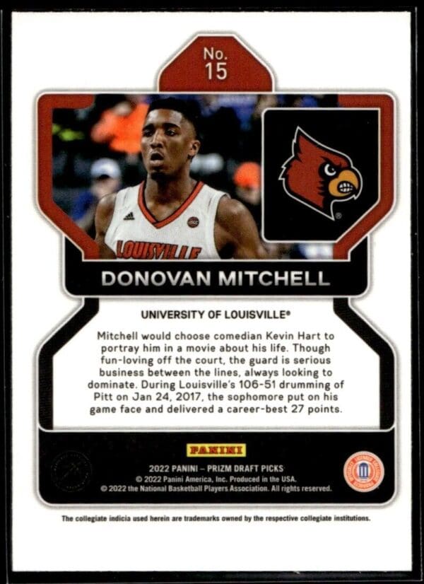 2022 Panini Prizm Draft Picks University of Louisville #15 Donovan Mitchell