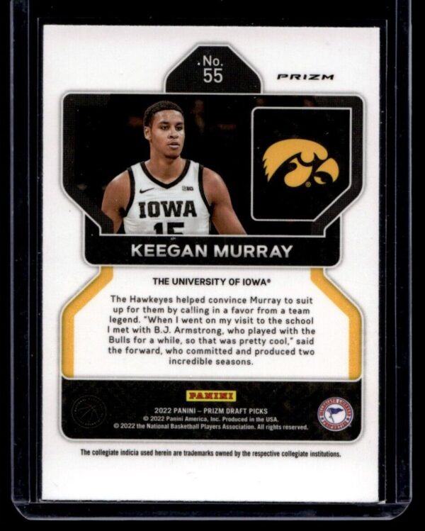 2022 Panini Prizm Draft Picks University of Iowa #55 Keegan Murray RC Rookie Pur