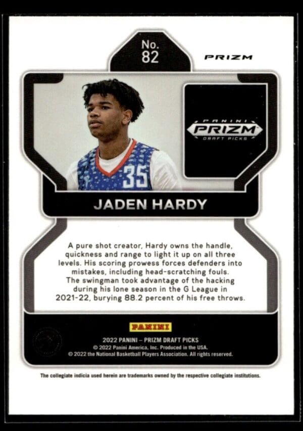 2022 Panini Prizm Draft Picks  #82 Jaden Hardy RC Rookie Silver Prizm