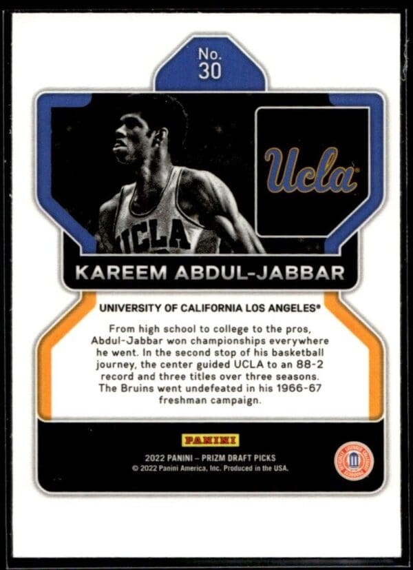_10 2022 Panini Prizm Draft Picks UCLA #30 Kareem Abdul-Jabbar