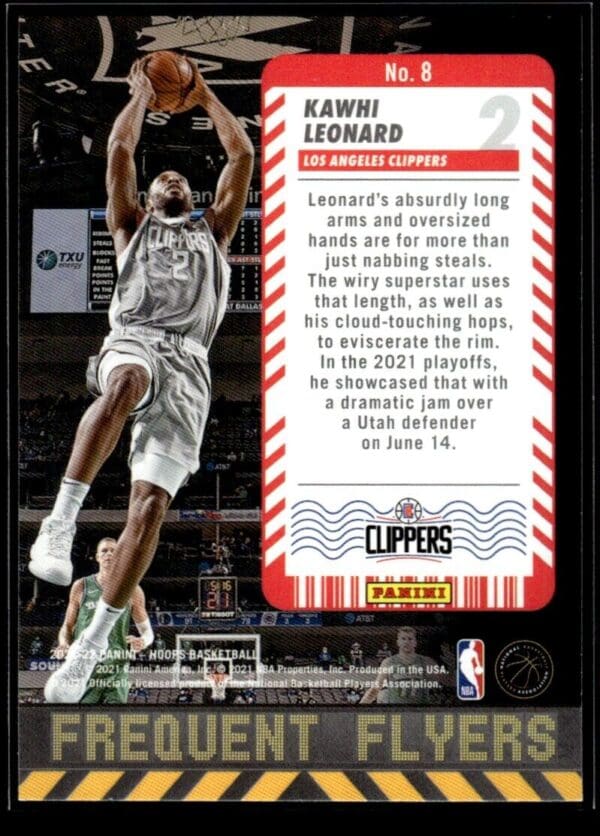 2021 Hoops Frequent Flyers Los Angeles Clippers #8 Kawhi Leonard