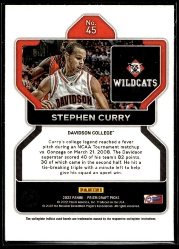 2022 Panini Prizm Draft Picks Davidson College #45 Stephen Curry