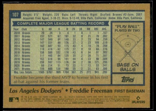 2022 Topps Archives Atlanta Braves #107 Freddie Freeman