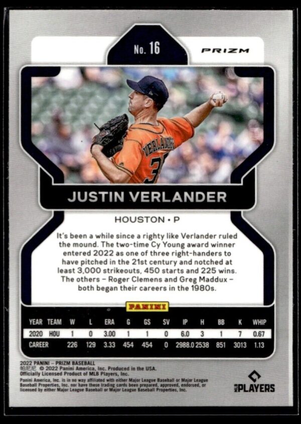 _10 2022 Panini Prizm Houston Astros #16 Justin Verlander Red