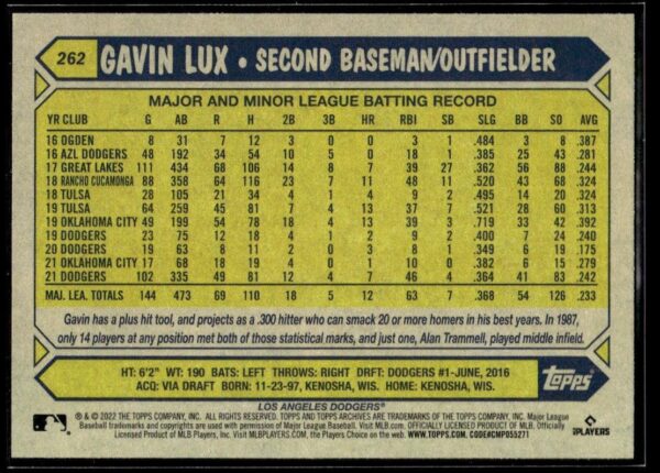 _10 2022 Topps Archives Los Angeles Dodgers #262 Gavin Lux