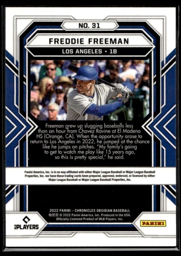 2022 Panini Obsidian Atlanta Braves #31 Freddie Freeman