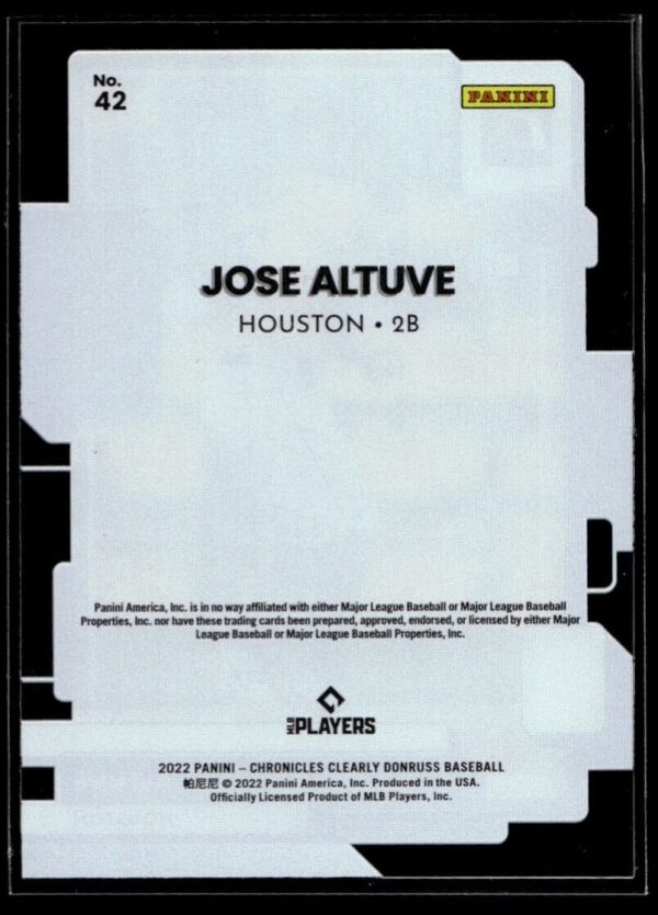 _10 2022 Panini Chronicles Clearly Donruss Houston Astros #42 Jose Altuve