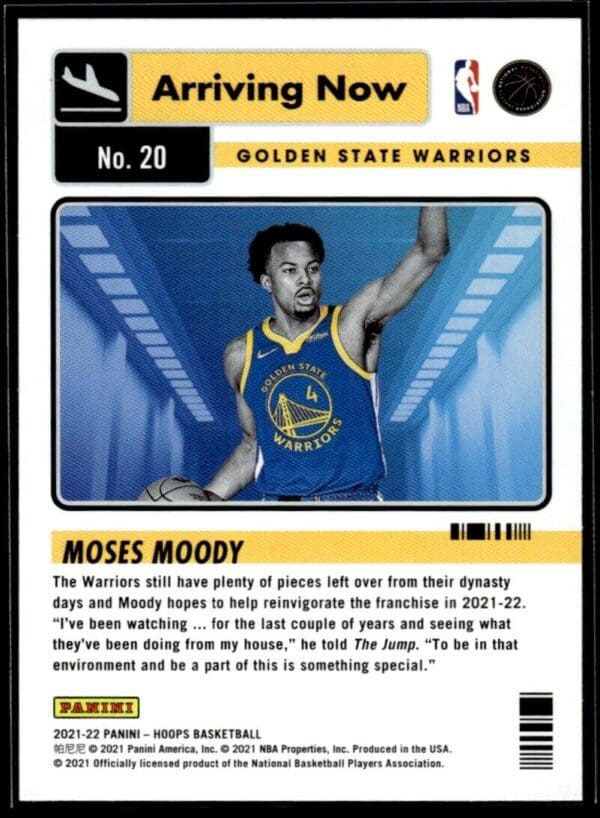 2021 Hoops Arriving Now Golden State Warriors #20 Moses Moody