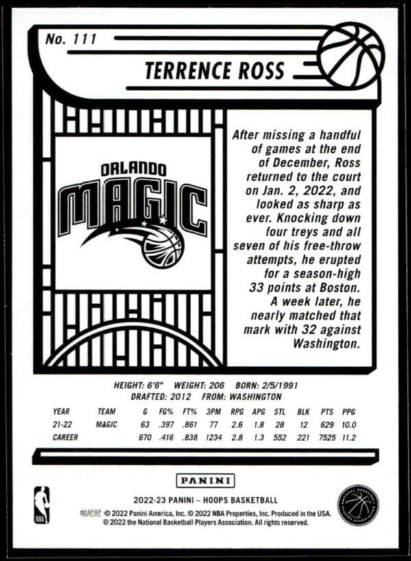 2022 Hoops Orlando Magic #111 Terrence Ross