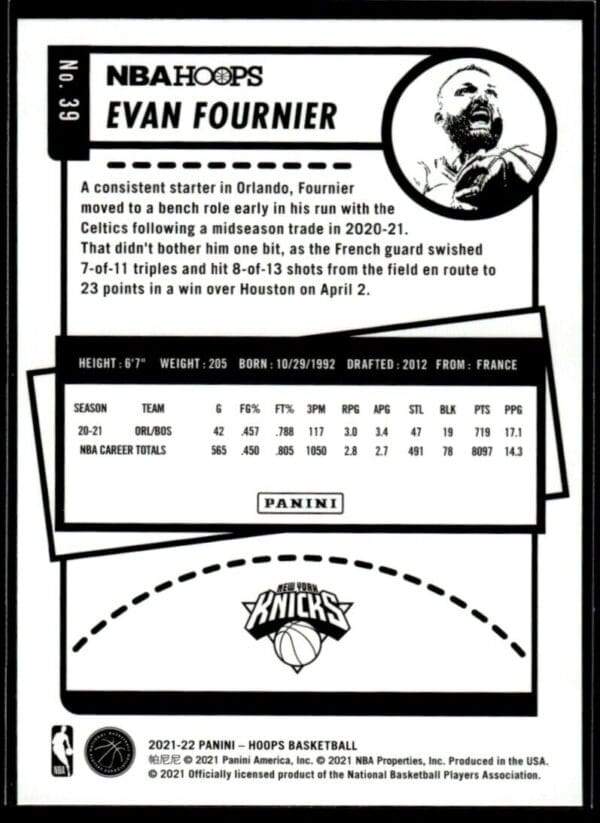 2021 Hoops New York Knicks #39 Evan Fournier Blue