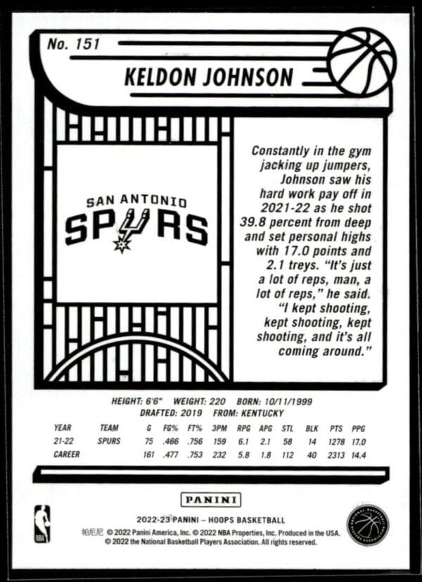 2022 Hoops San Antonio Spurs #151 Keldon Johnson