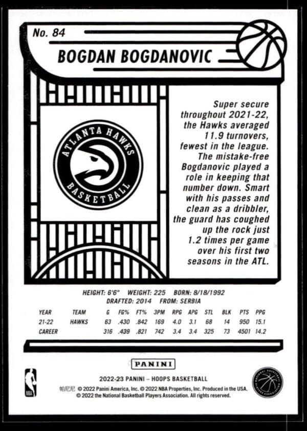 2022 NBA Hoops Atlanta Hawks #84 Bogdan Bogdanovic