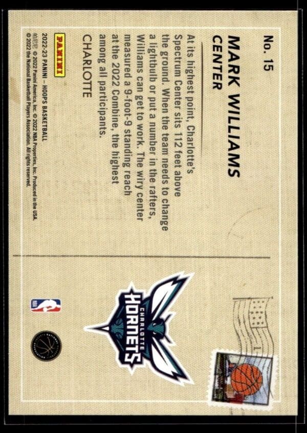_10 2022 Hoops Rookie Greetings Charlotte Hornets #15 Mark Williams