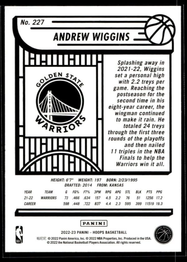 2022 NBA Hoops Golden State Warriors #227 Andrew Wiggins