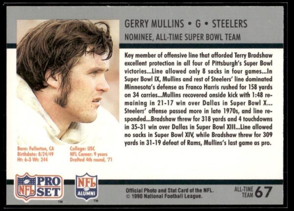 _10 1990 Pro Set Super Bowl 160 Pittsburgh Steelers #67 Gerry Mullins