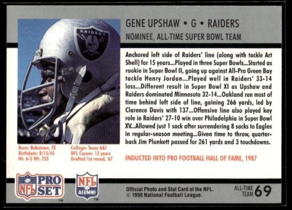 _10 1990 Pro Set Super Bowl 160 Oakland Raiders #69 Gene Upshaw