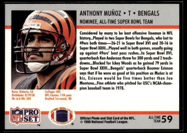 _10 1990 Pro Set Super Bowl 160 Cincinnati Bengals #59 Anthony Munoz