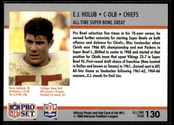 _10 1990 Pro Set Super Bowl 160 Kansas City Chiefs #130 E.J. Holub