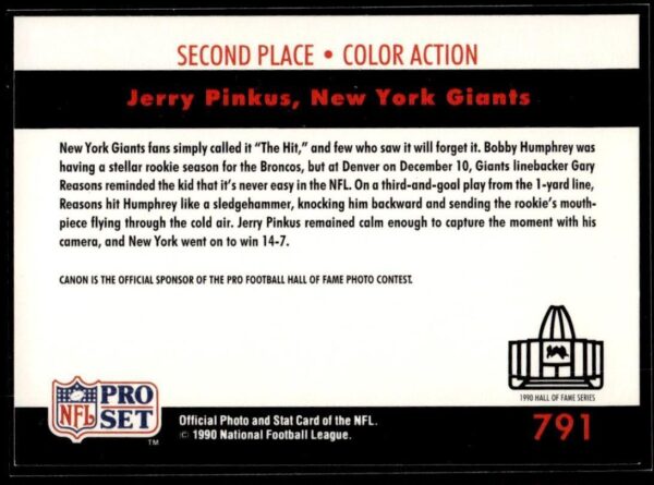 1990 Pro Set Super Bowl 160 New York Giants #791 Jerry Pinkus