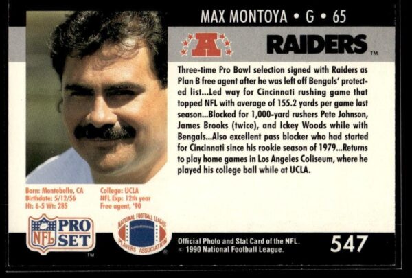 _10 1990 Pro Set Super Bowl 160 Los Angeles Raiders #547 Max Montoya