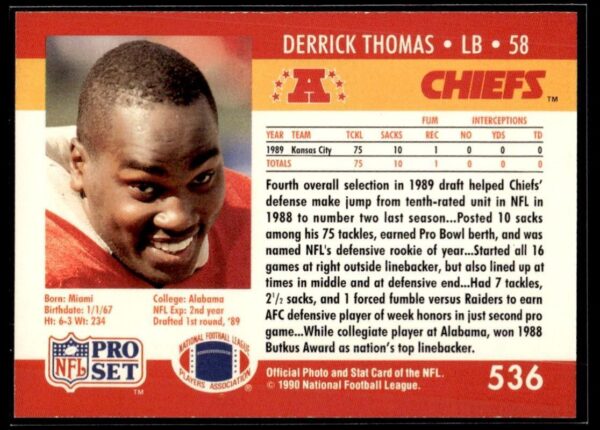 _10 1990 Pro Set Super Bowl 160 Kansas City Chiefs #536 Derrick Thomas