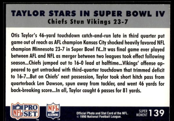 1990 Pro Set Super Bowl 160 Taylor Stars in Super Bowl IV #139 Super Bowl