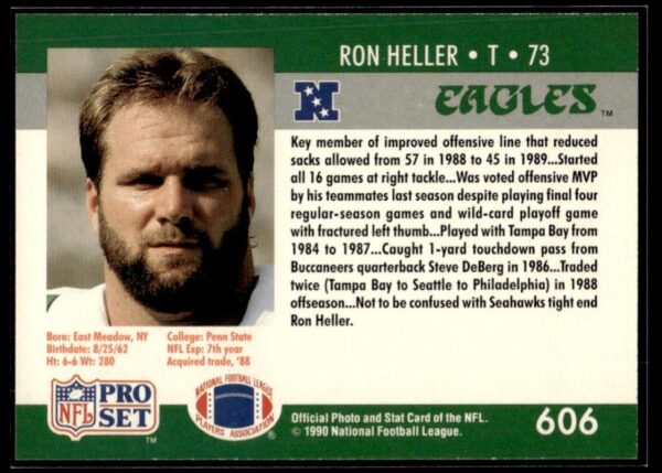 1990 Pro Set Super Bowl 160 Philadelphia Eagles #606 Ron Heller