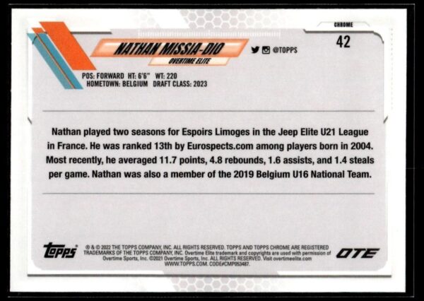 2021 Topps Overtime Elite Chrome  #42 Nathan Missia-Dio