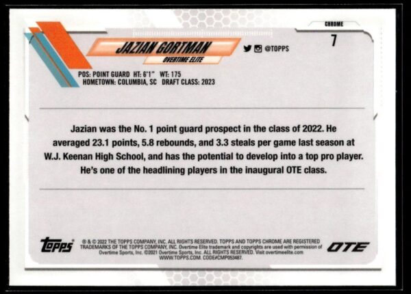 2021 Topps Overtime Elite Chrome  #7 Jazian Gortman