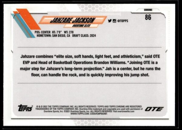 2021 Topps Overtime Elite Chrome  #86 Jahzare Jackson
