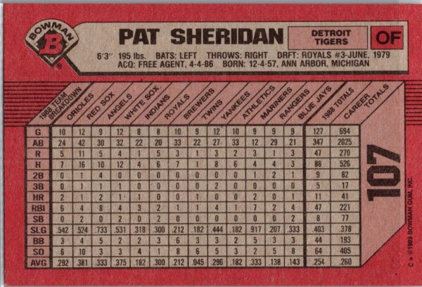 _10 1989 Bowman Detroit Tigers #107 Pat Sheridan