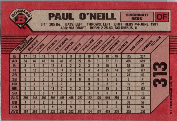 1989 Bowman Cincinnati Reds #313 Paul O'Neill