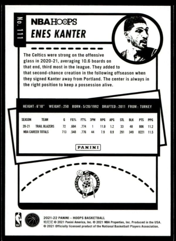 2021 Hoops Boston Celtics #111 Enes Kanter Blue