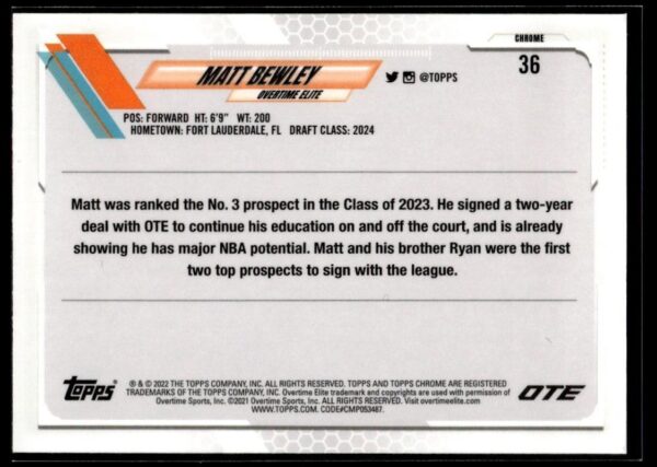 2021 Topps Overtime Elite Chrome  #36 Matt Bewley
