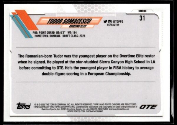 2021 Topps Overtime Elite Chrome  #31 Tudor Somacescu Refractor