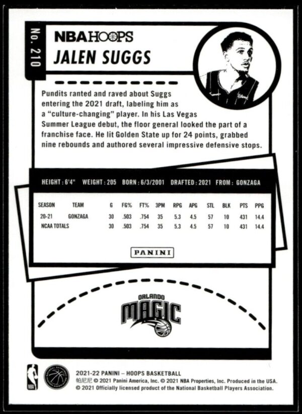 2021 NBA Hoops Orlando Magic #210 Jalen Suggs RC Rookie Winter Edition