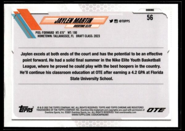 2021 Topps Overtime Elite Chrome  #56 Jaylen Martin