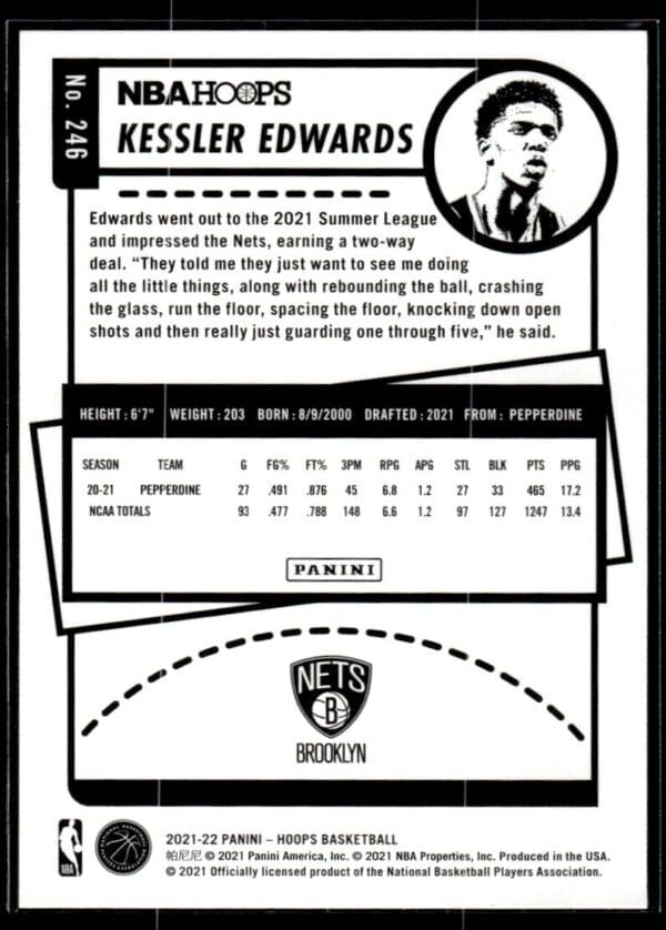 _10 2021 NBA Hoops Brooklyn Nets #246 Kessler Edwards RC Rookie